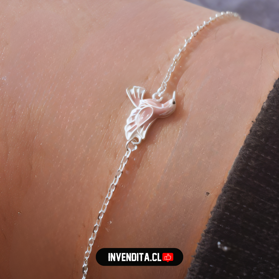 Pulsera de plata 925 colibrí esmaltado rosa