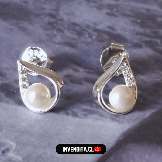 Aros de plata 925 figura gota con perla y circones