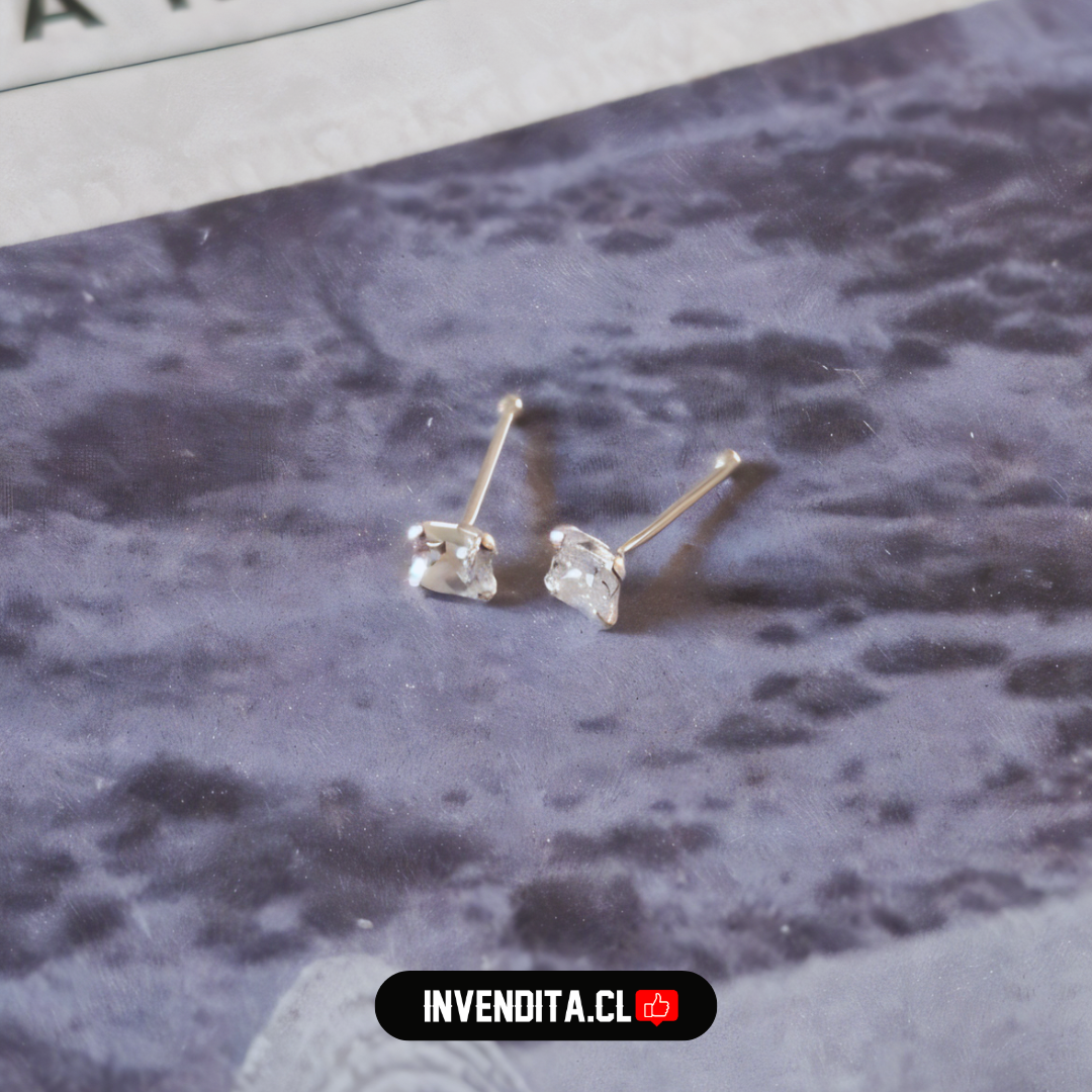 Aros de plata 925 piercing circón cuadrado