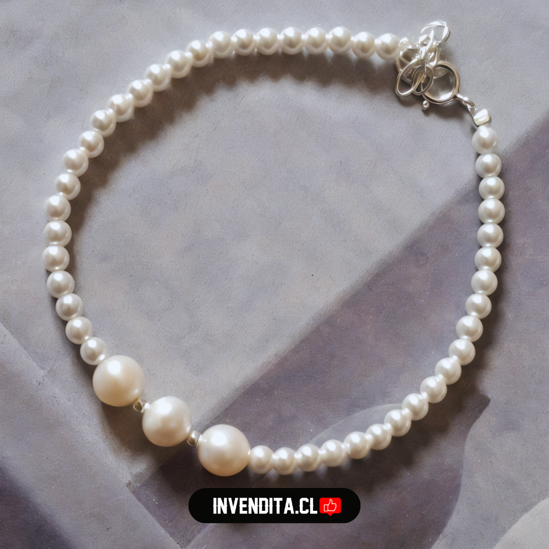 Pulsera de plata 925 serie trío de perlas de rio con pequeñas perlas de imitación