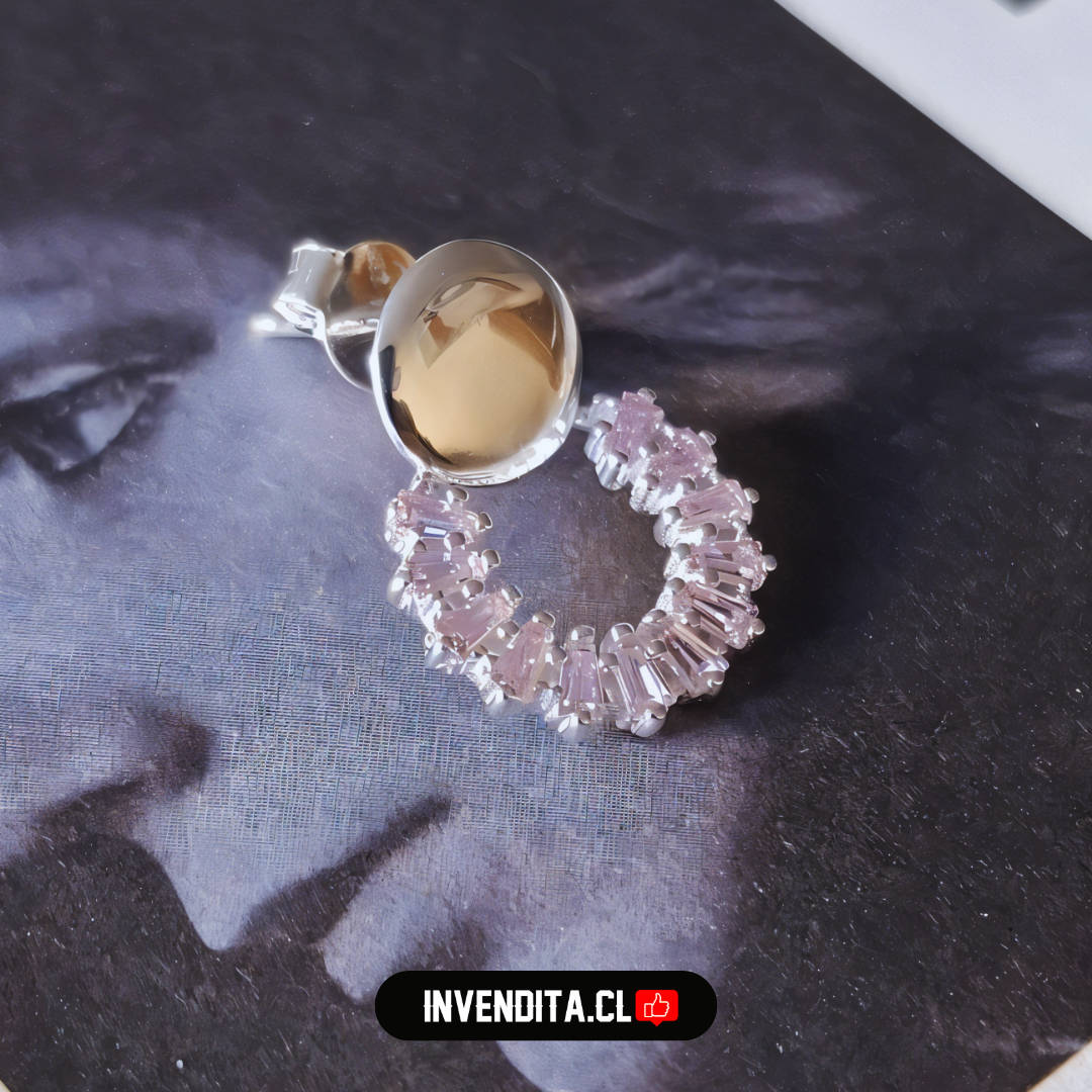 Aros de plata 925 estilo argolla con serie de circones rosas