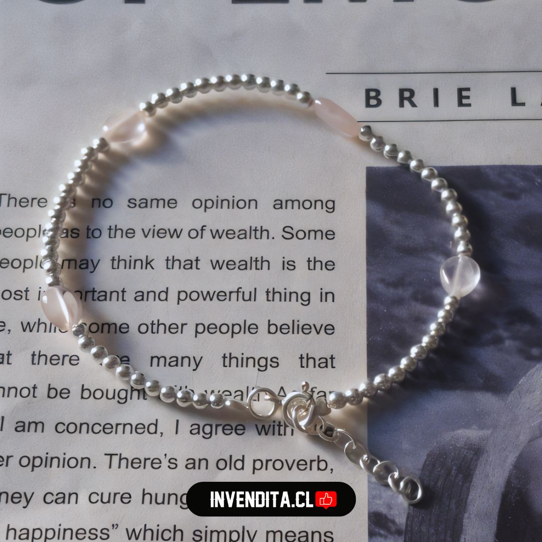 Pulsera de plata 925 esferas lisas con cuarzo rosa