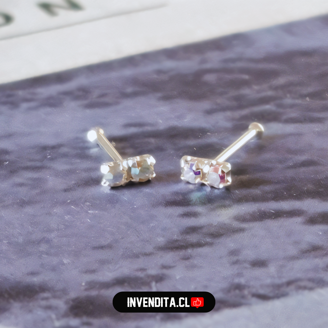 Aros de plata 925 piercing doble cuadrado