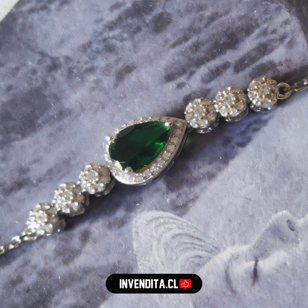 Pulsera de plata 925 circones con gota color verde