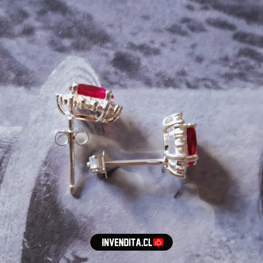 Aros de plata 925 estilo lady con circón rojo
