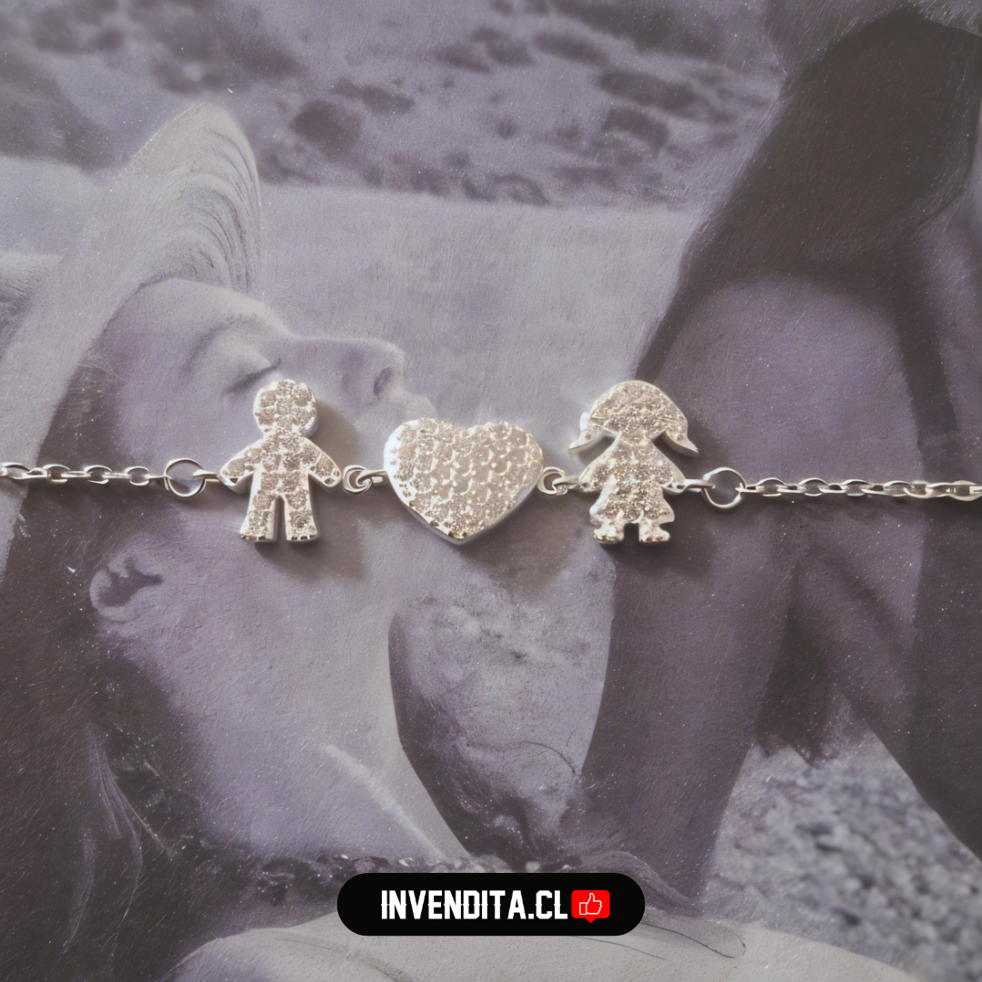 Pulsera de plata 925 figuras y placa corazón con circones