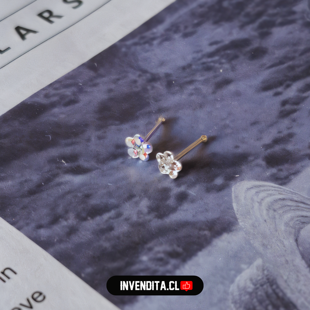 Aros de plata 925 piercing flor con circones