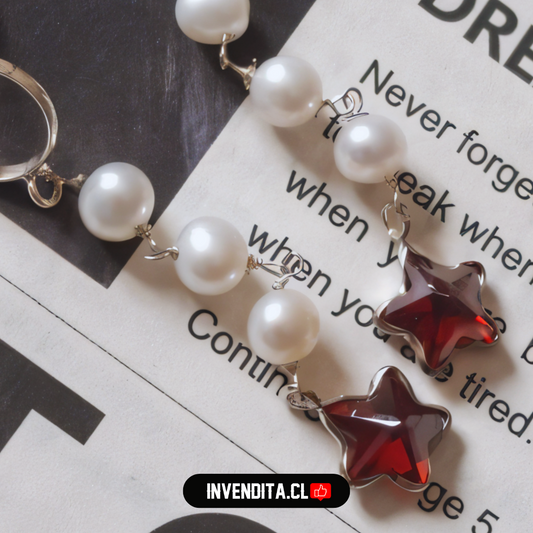 Aros de plata 925 perlas con estrella roja