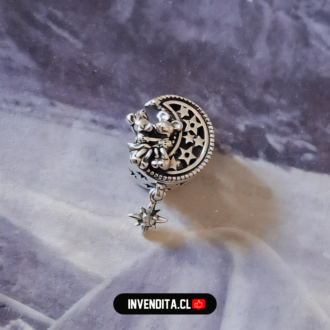 Charm estilo pandora Mickey & Minnie en la luna