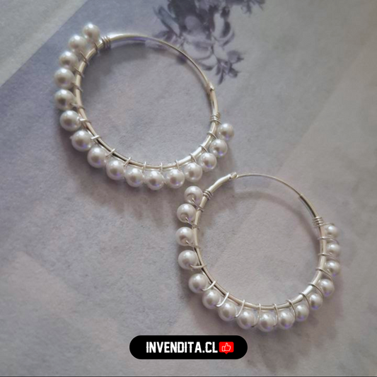 Aros de plata 925 argollas con perlitas