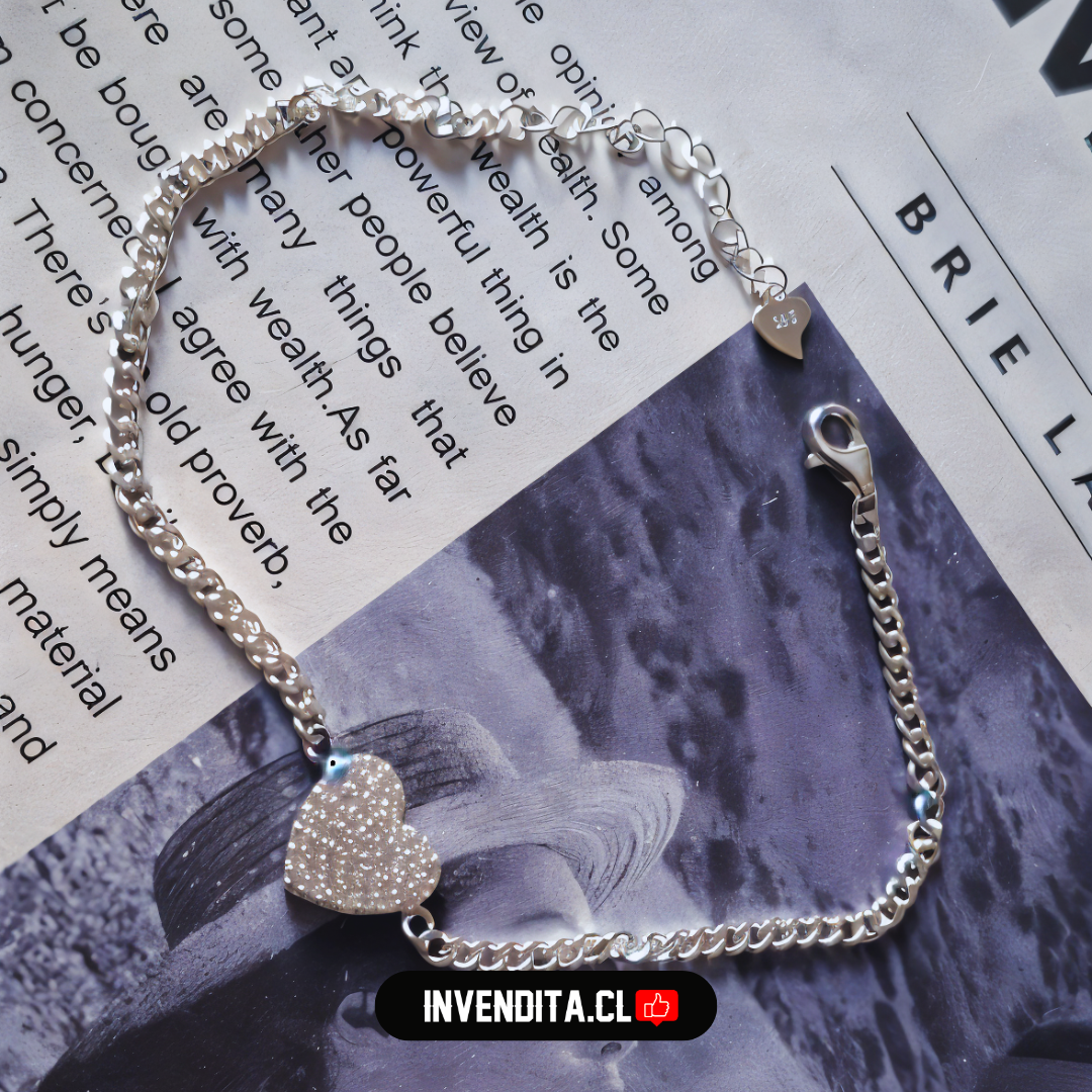 Pulsera de plata 925 placa corazón con circones