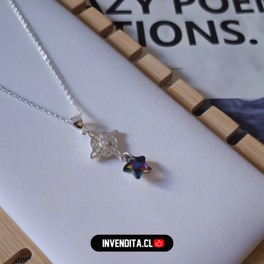 Collar de plata 925 nudo de brujas piedra luna estrella cristal hecho con Swarovski