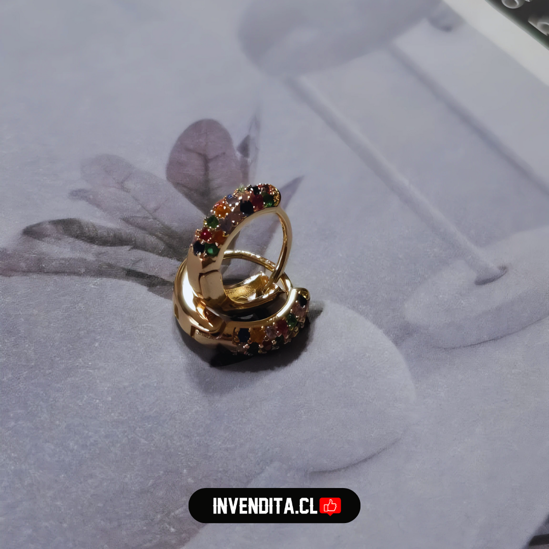Aros enchapados en oro argollas con circones de colores