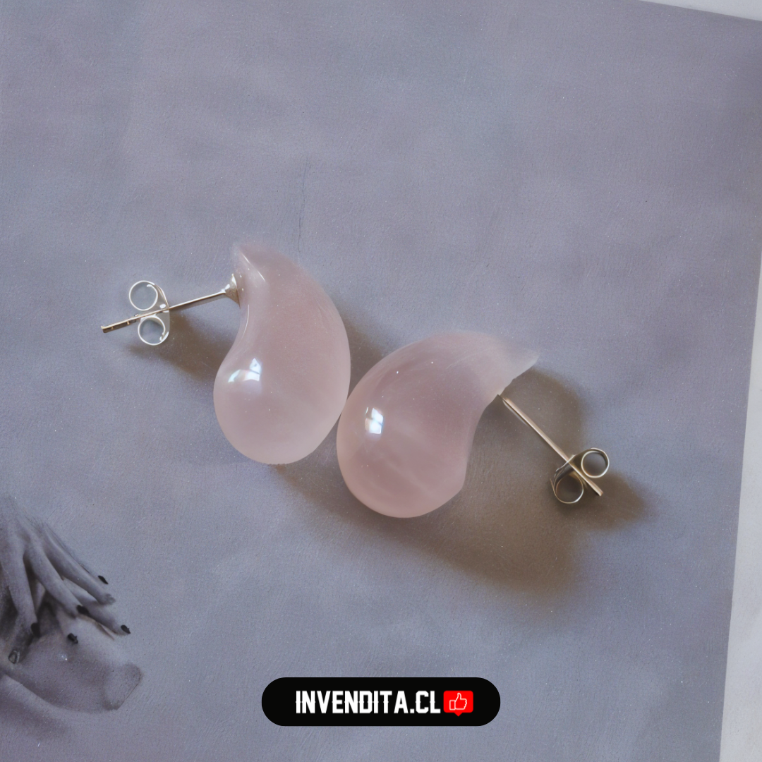Aros de plata 925 gota chunky cuarzo rosado