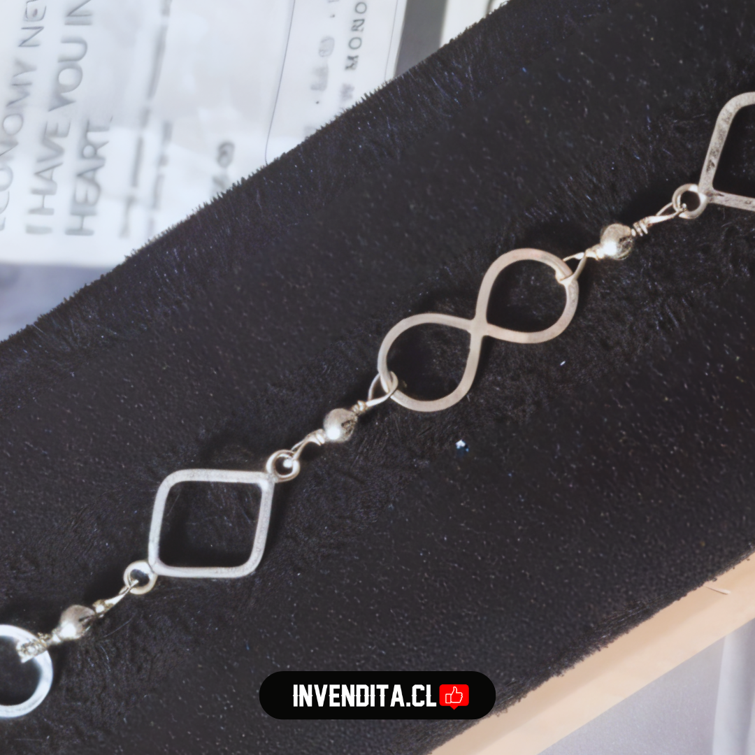 Pulsera de plata 925 diseño infinito unido a cuadrados