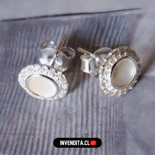 Aros de plata 925 circular con circones y aplicación de nácar