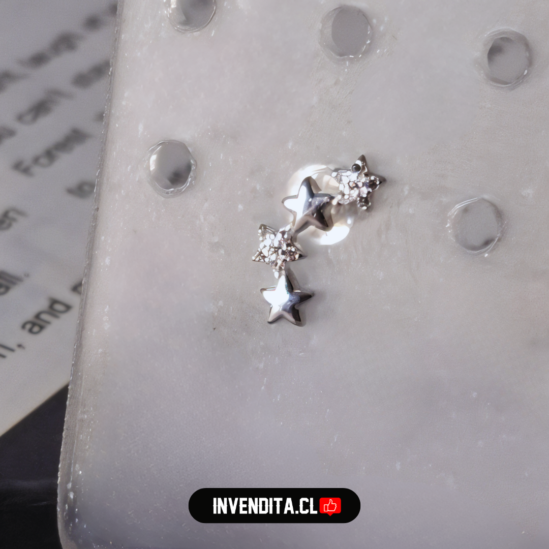 Aros de Plata 925 estilo trepador de estrellas lisas y circones