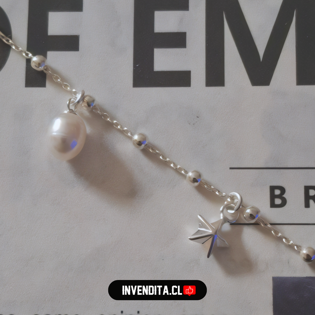 Pulsera de plata 925 diseño de estrellas con perlas de río