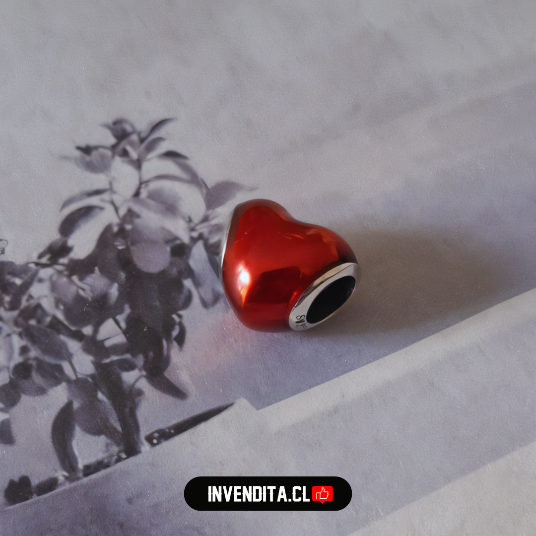 Charm estilo pandora corazón metálico rojo
