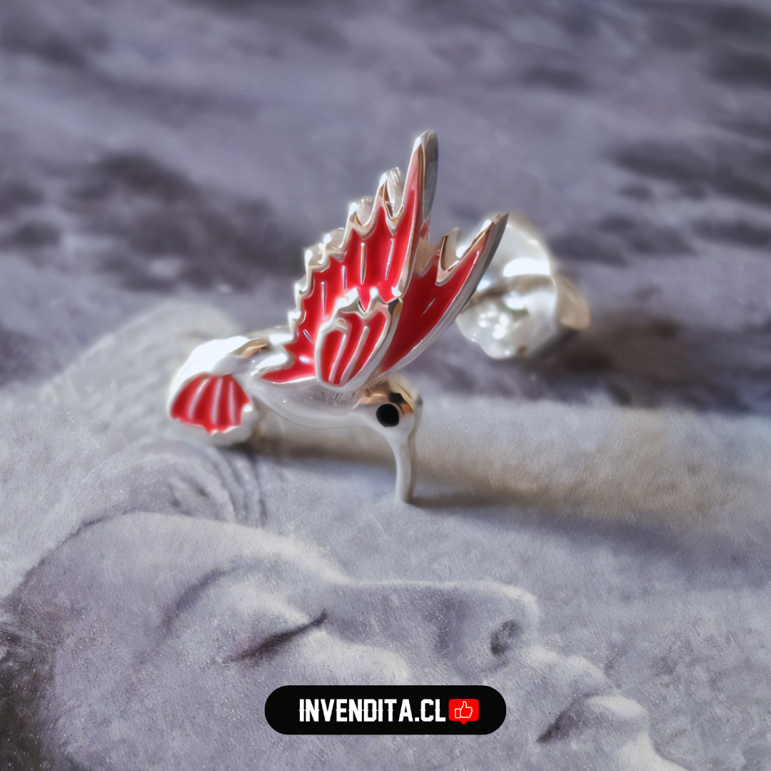 Aros de plata 925 diseño colibrí con alas rosadas