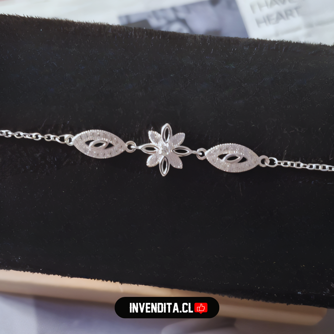 Pulsera de plata 925 flor con circones y ojos turcos