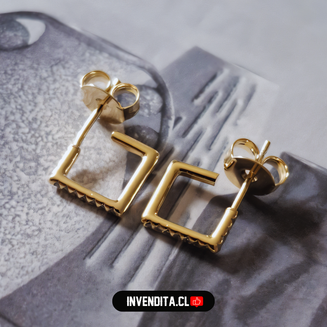 Aros enchapados en oro argollas cuadradas con circones