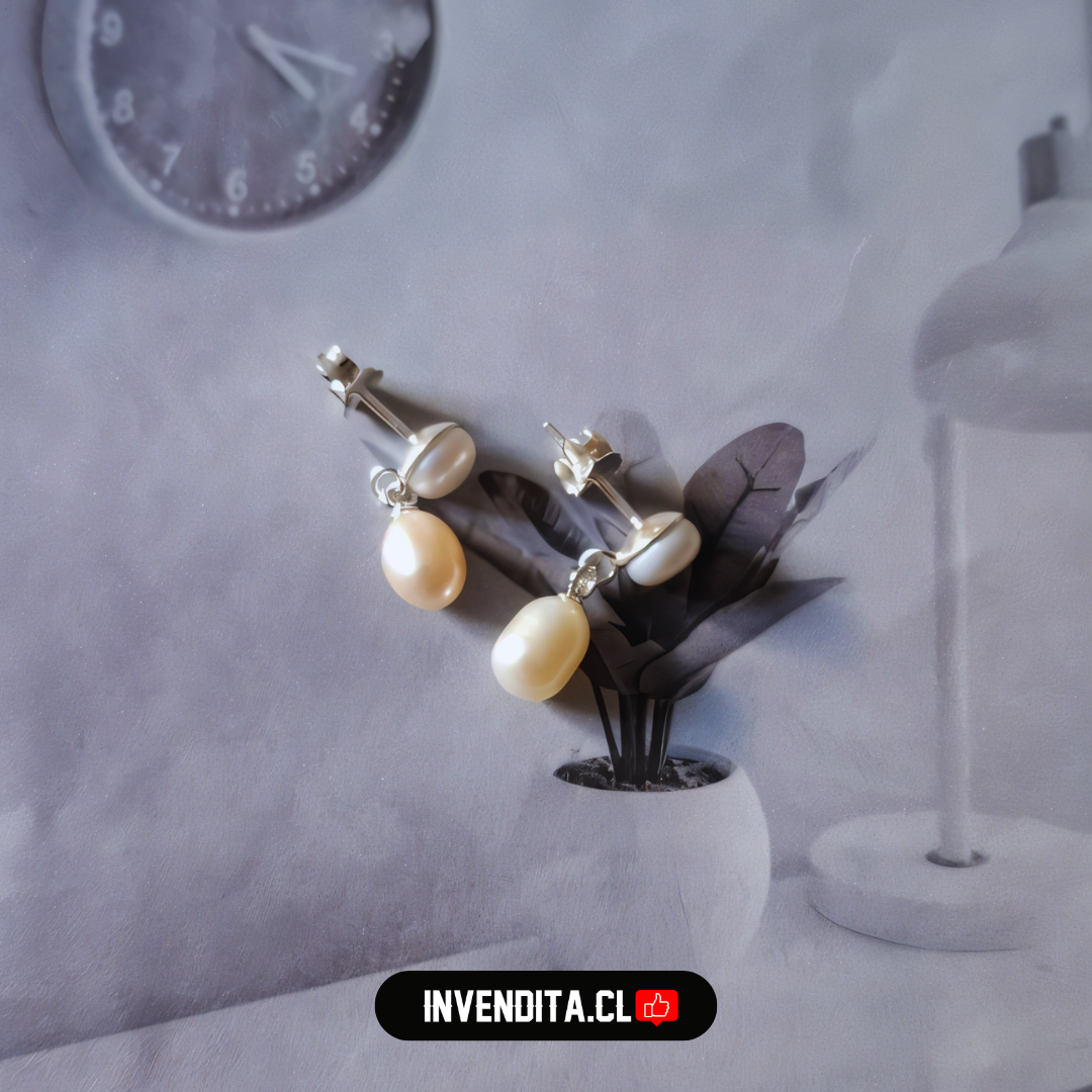Aros de plata 925 estilo clásico con doble perlas de río