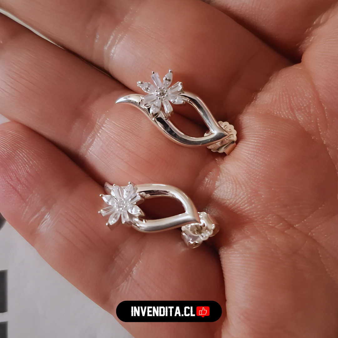 Aros de plata 925 flor detallada
