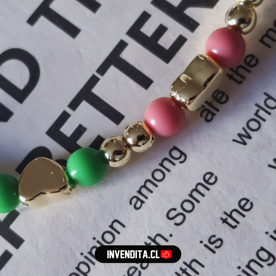 Pulsera enchapada en oro estilo esclava con esferas de colores