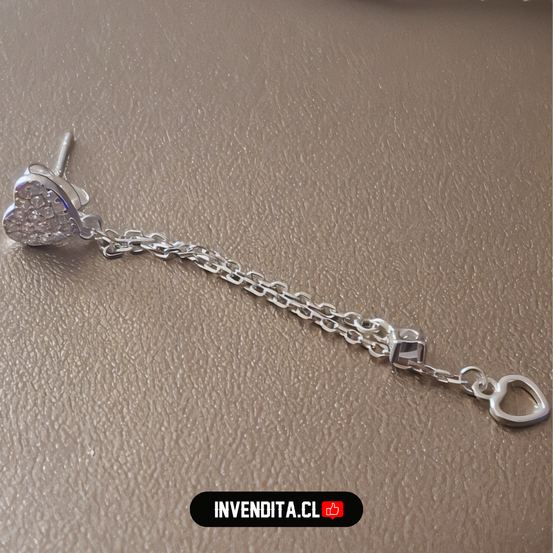 Aros de plata 925 diseño corazones con circones doble cadena