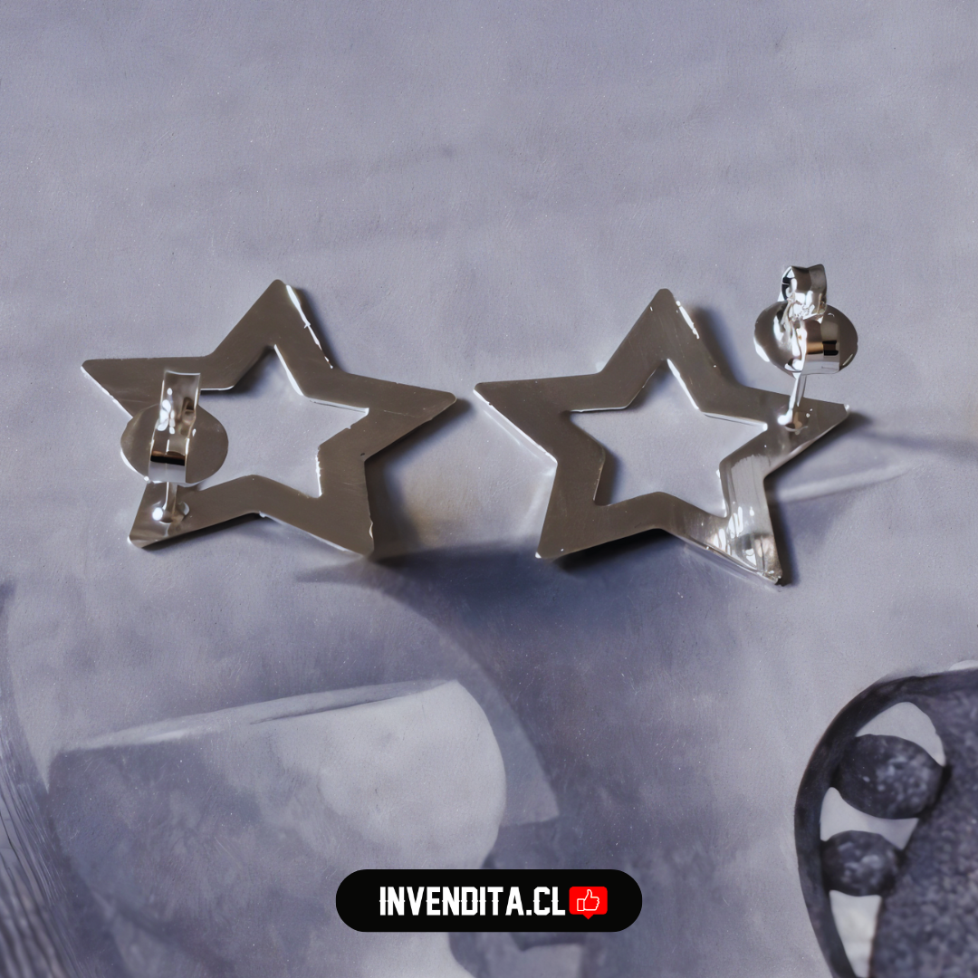 Aros enchapados en plata estrellas satinadas