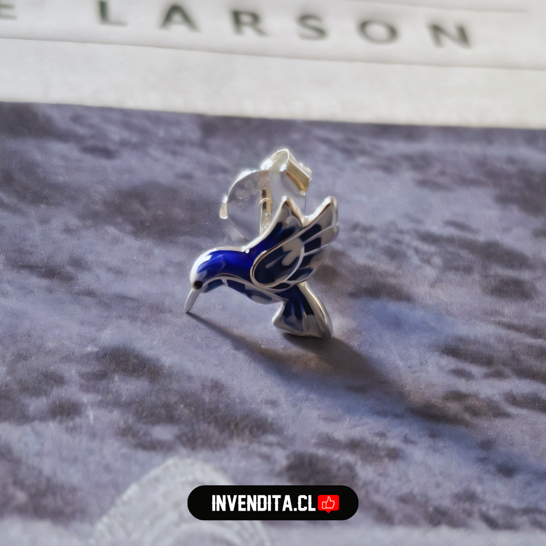 Aros de plata 925 colibrí esmaltado azul eléctrico