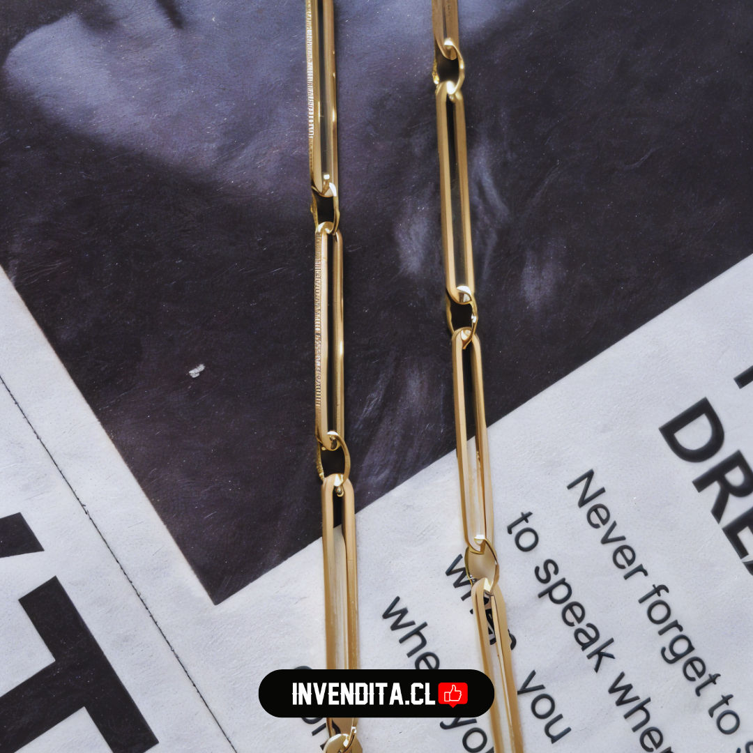 Collar enchapado en oro eslabones ovalados largos