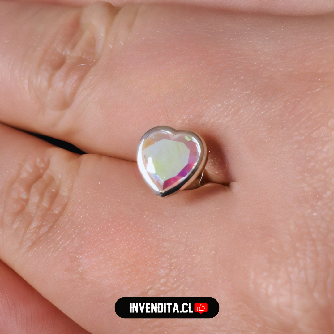 Aros de plata 925 pequeños corazones tornasol