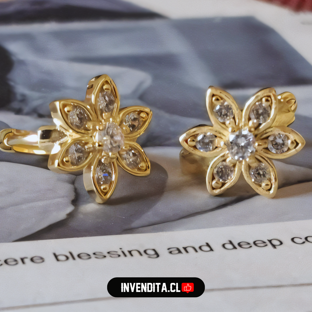 Aros enchapados en oro diseño flor de circones tradicionales