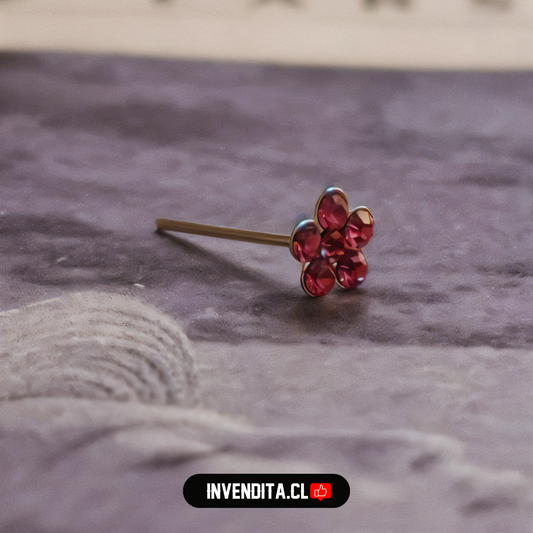 Aros de plata 925 piercing flor con circones rosas