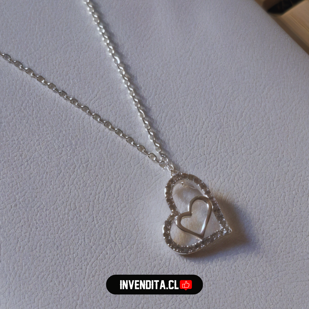 Collar de plata 925 doble corazón con circones