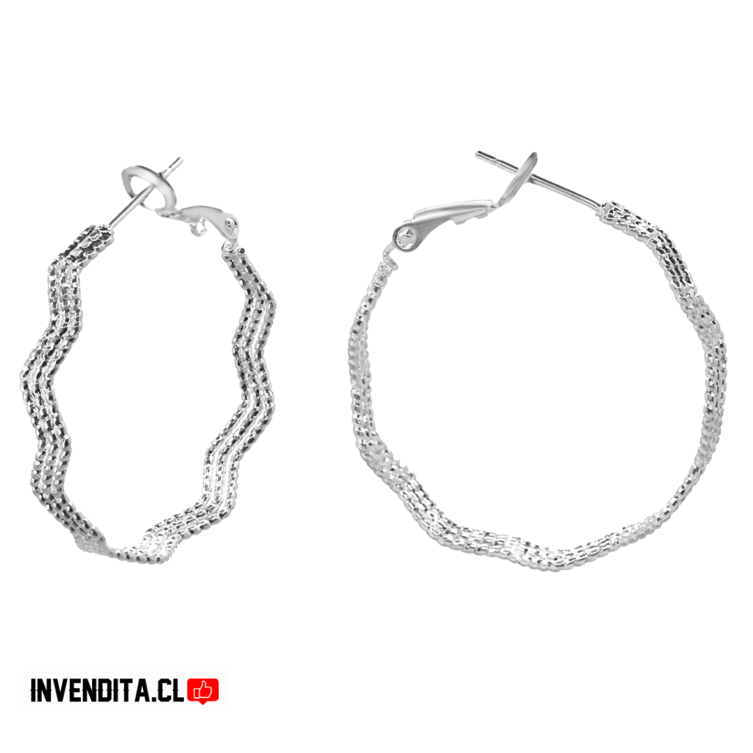 Aros enchapados en plata argollas estilo puntos Zig - Zag