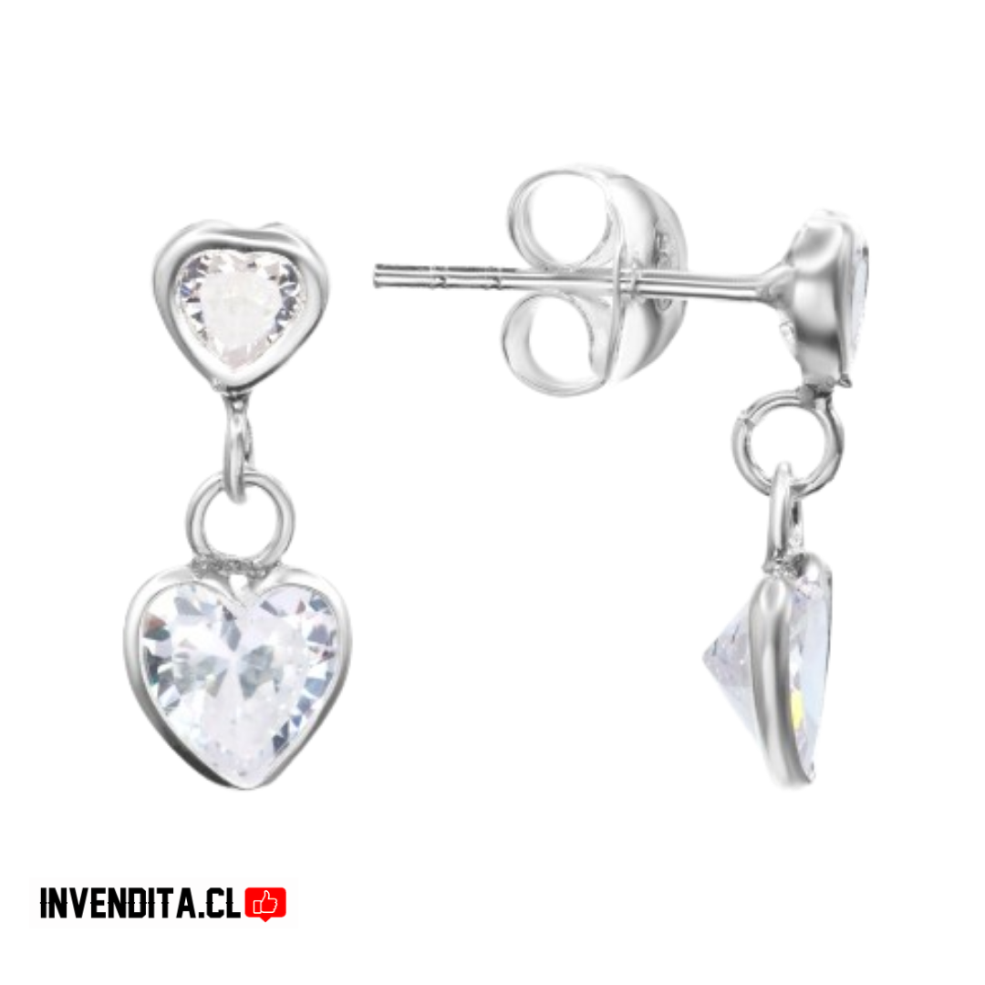 Aros de Plata 925 dos corazones colgando