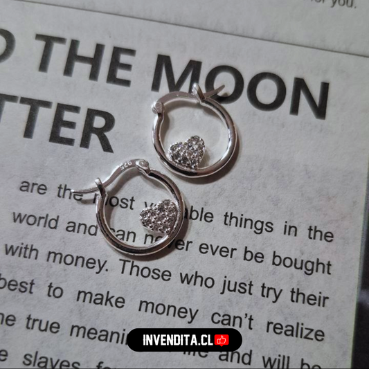 Aros de plata 925 argollas con corazón de circones