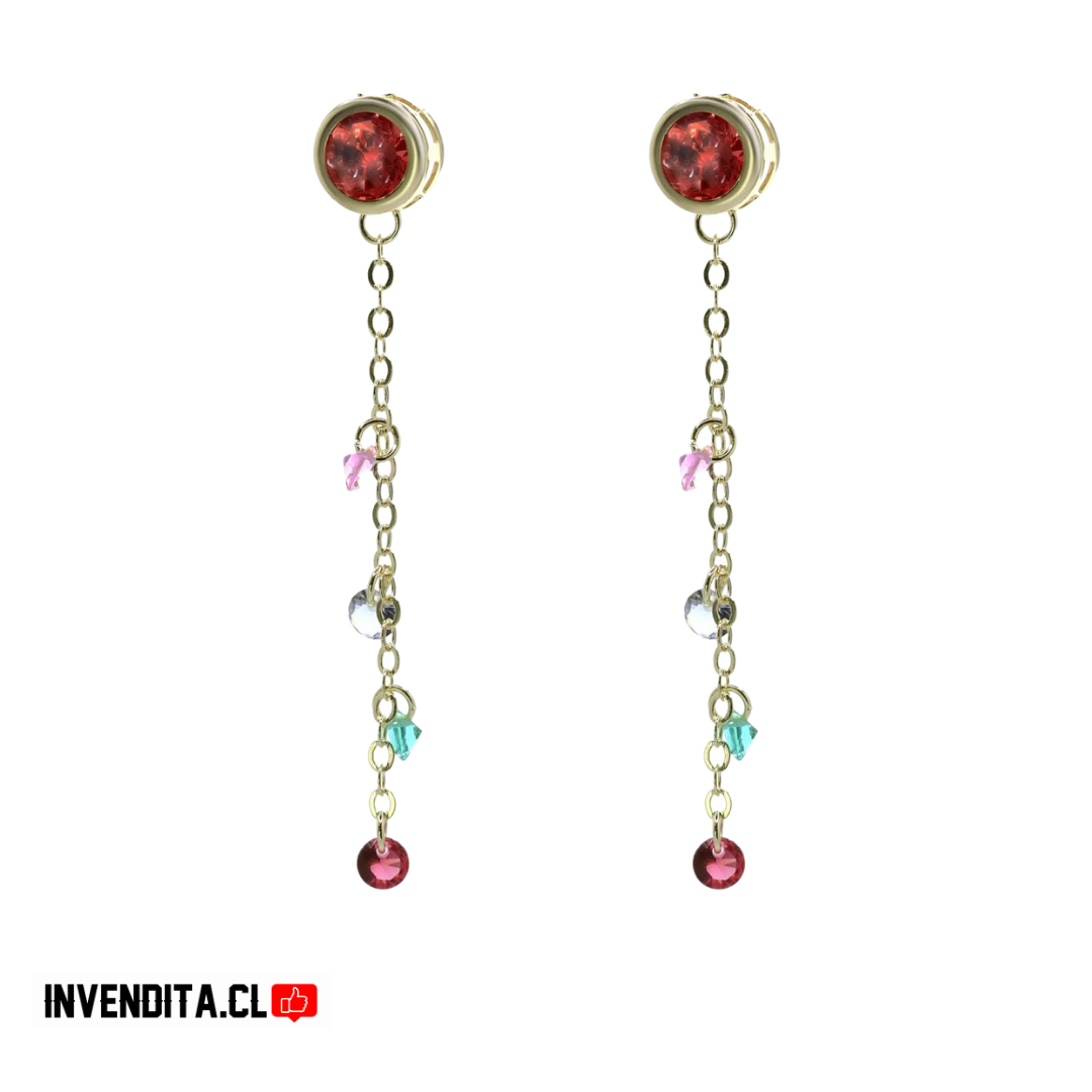 Aros enchapados en oro gran circón rubí y mini circones de colores