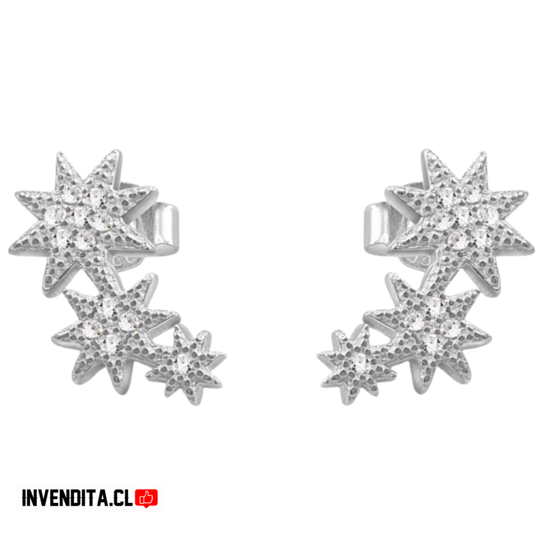 Aros de plata 925 tres estrellas con micro circones