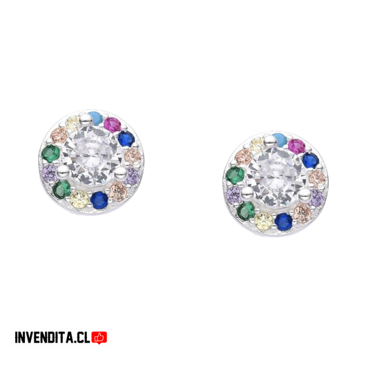 Aros de plata 925 botón con circones de colores