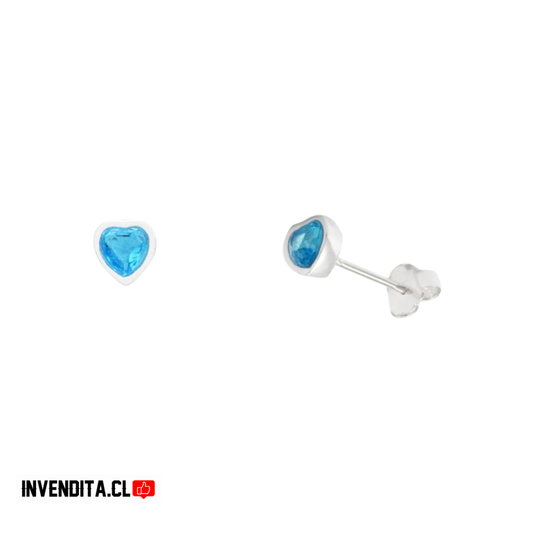 Aros de plata 925 circón corazón celeste