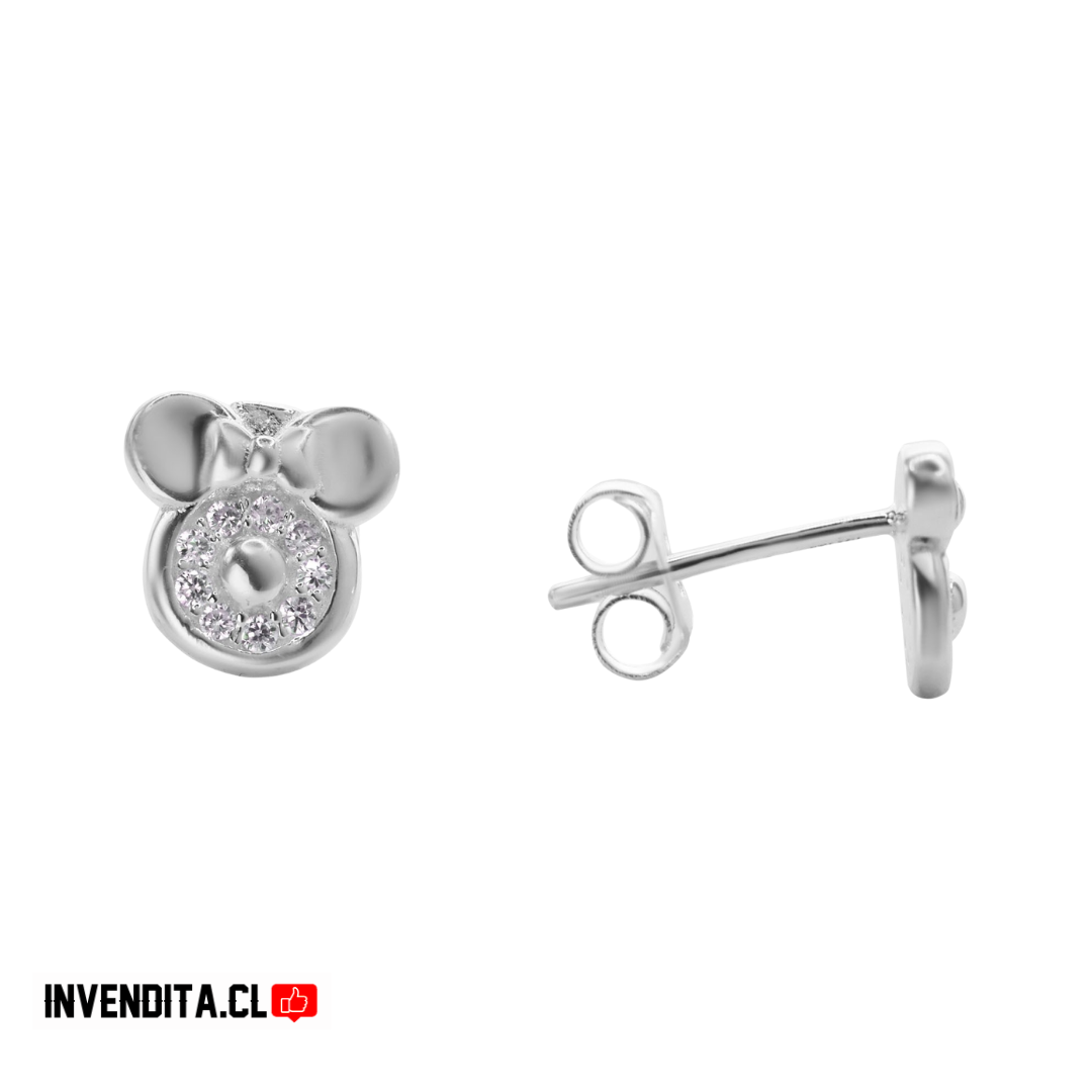 Aros de plata 925 diseño Minnie Mouse con circones