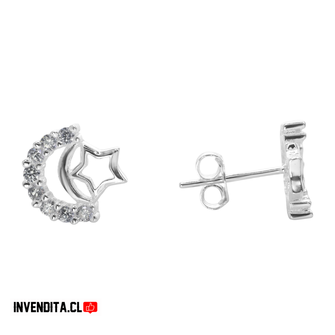 Aros de plata 925 figuras de estrella y luna con circones