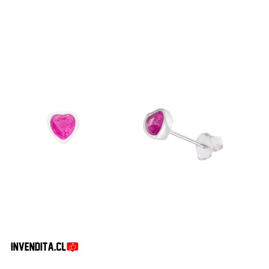 Aros de plata 925 circón corazón Rosa