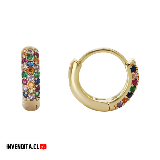 Aros enchapados en oro argollas con circones de colores
