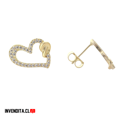 Aros enchapado en oro diseño corazón con circones