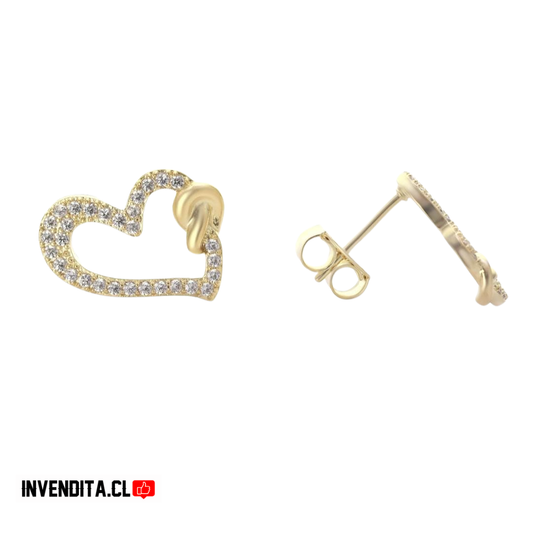 Aros enchapado en oro diseño corazón con circones